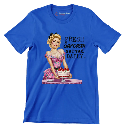 Fresh sarcasm served daily - Retro Themed T-Shirt-Blue-S-Custom One Express