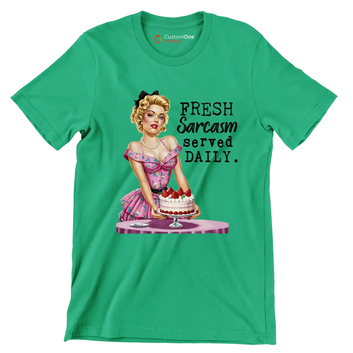 Fresh sarcasm served daily - Retro Themed T-Shirt-Green-S-Custom One Express