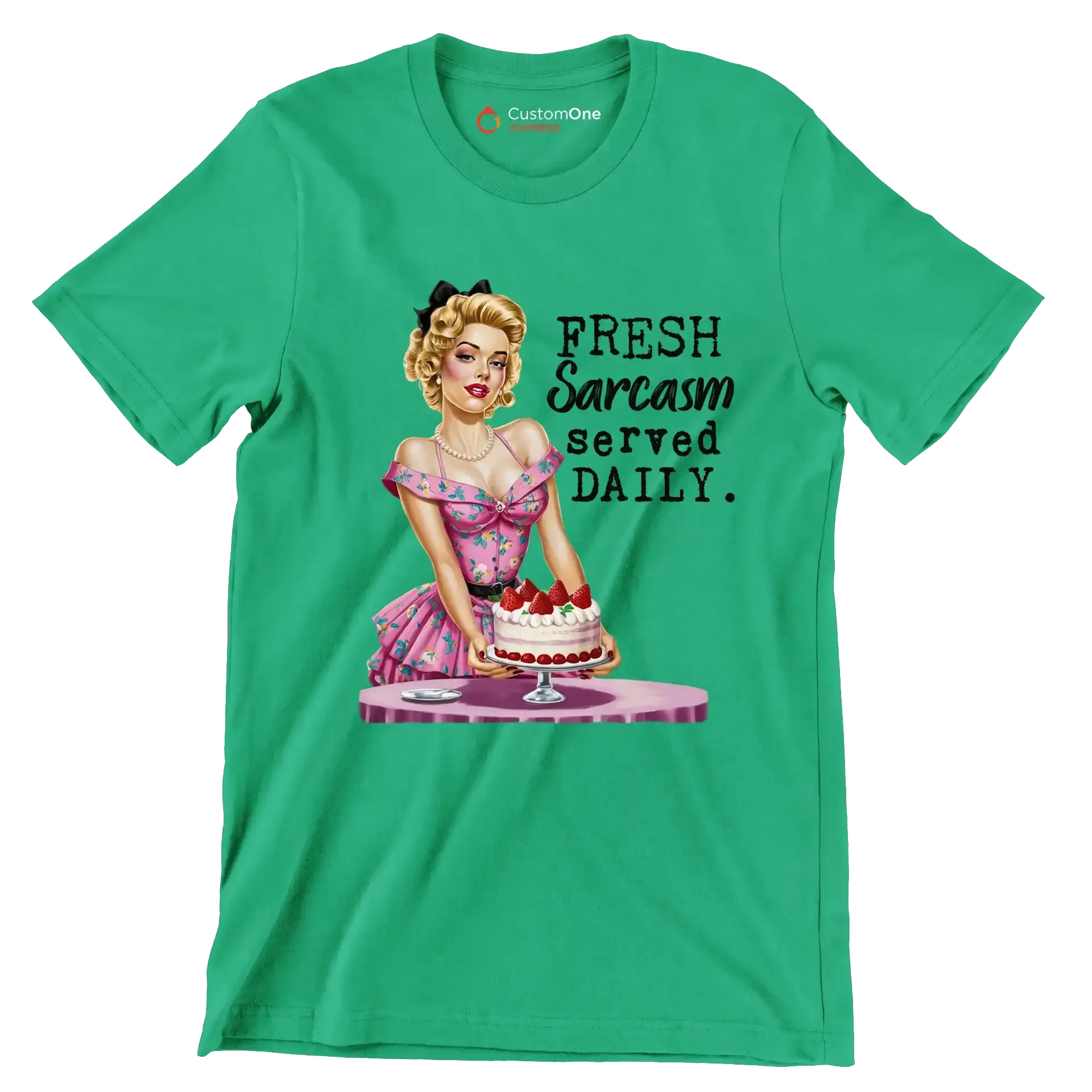 Fresh sarcasm served daily - Retro Themed T-Shirt-Green-S-Custom One Express