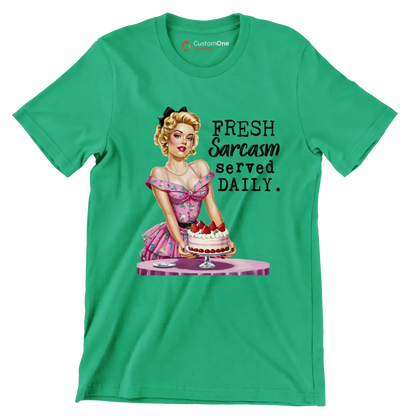 Fresh sarcasm served daily - Retro Themed T-Shirt-Green-S-Custom One Express