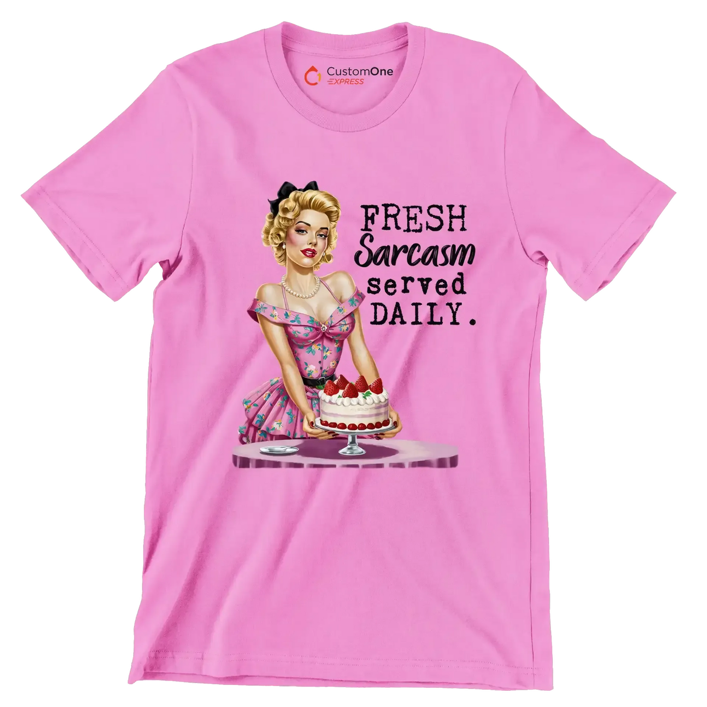 Fresh sarcasm served daily - Retro Themed T-Shirt-Pink-S-Custom One Express