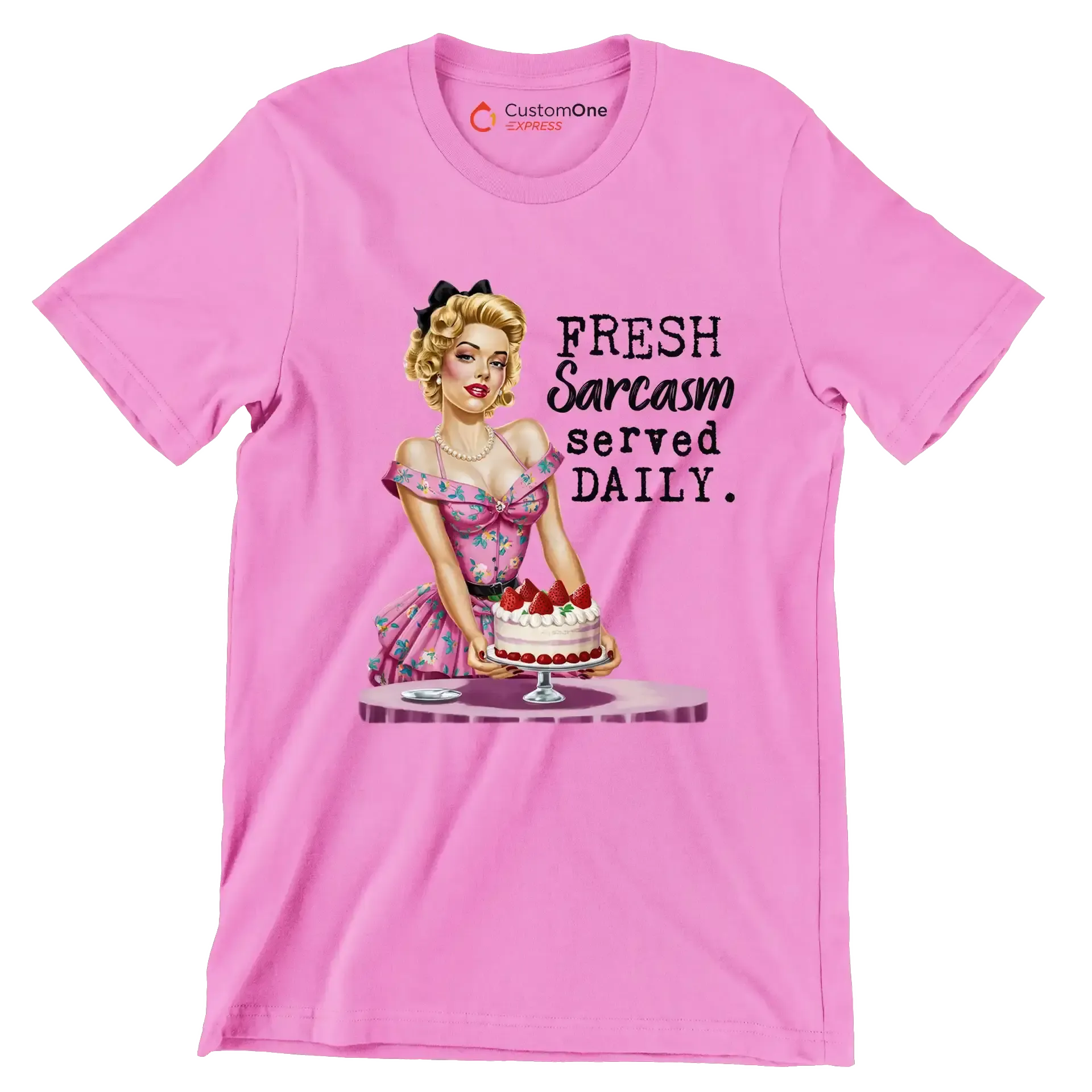 Fresh sarcasm served daily - Retro Themed T-Shirt-Pink-S-Custom One Express