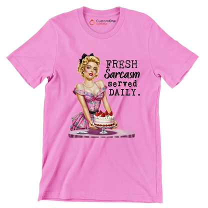 Fresh sarcasm served daily - Retro Themed T-Shirt-Pink-S-Custom One Express