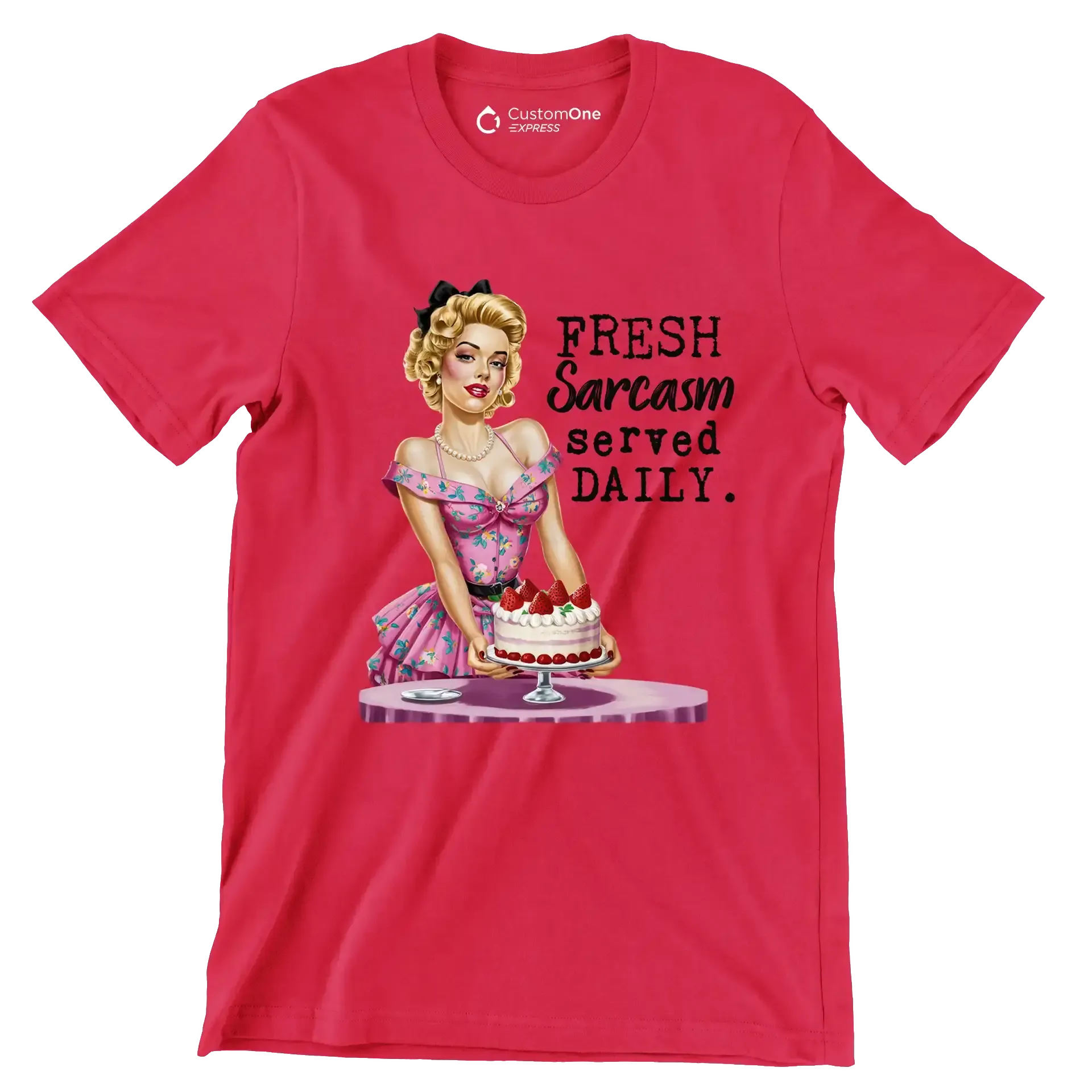 Fresh sarcasm served daily - Retro Themed T-Shirt-Red-S-Custom One Express