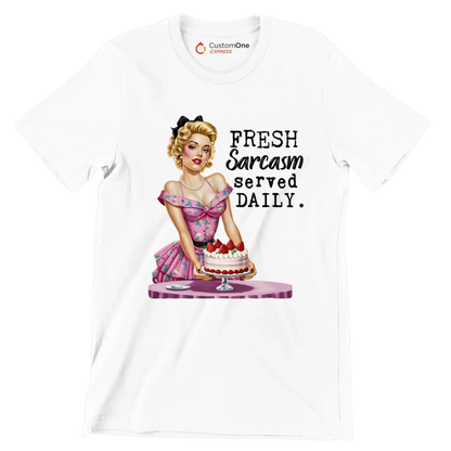 Fresh sarcasm served daily - Retro Themed T-Shirt-White-S-Custom One Express