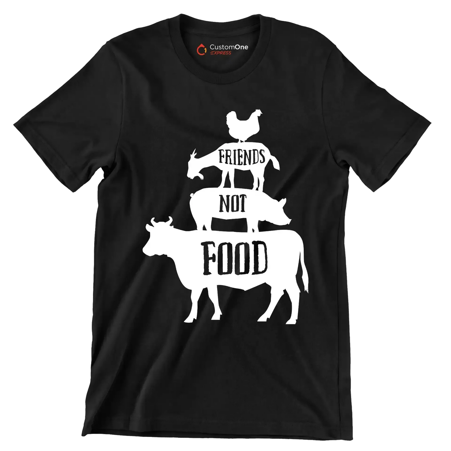 Friends not food - Vegan Themed T-Shirt-Black-S-Custom One Express