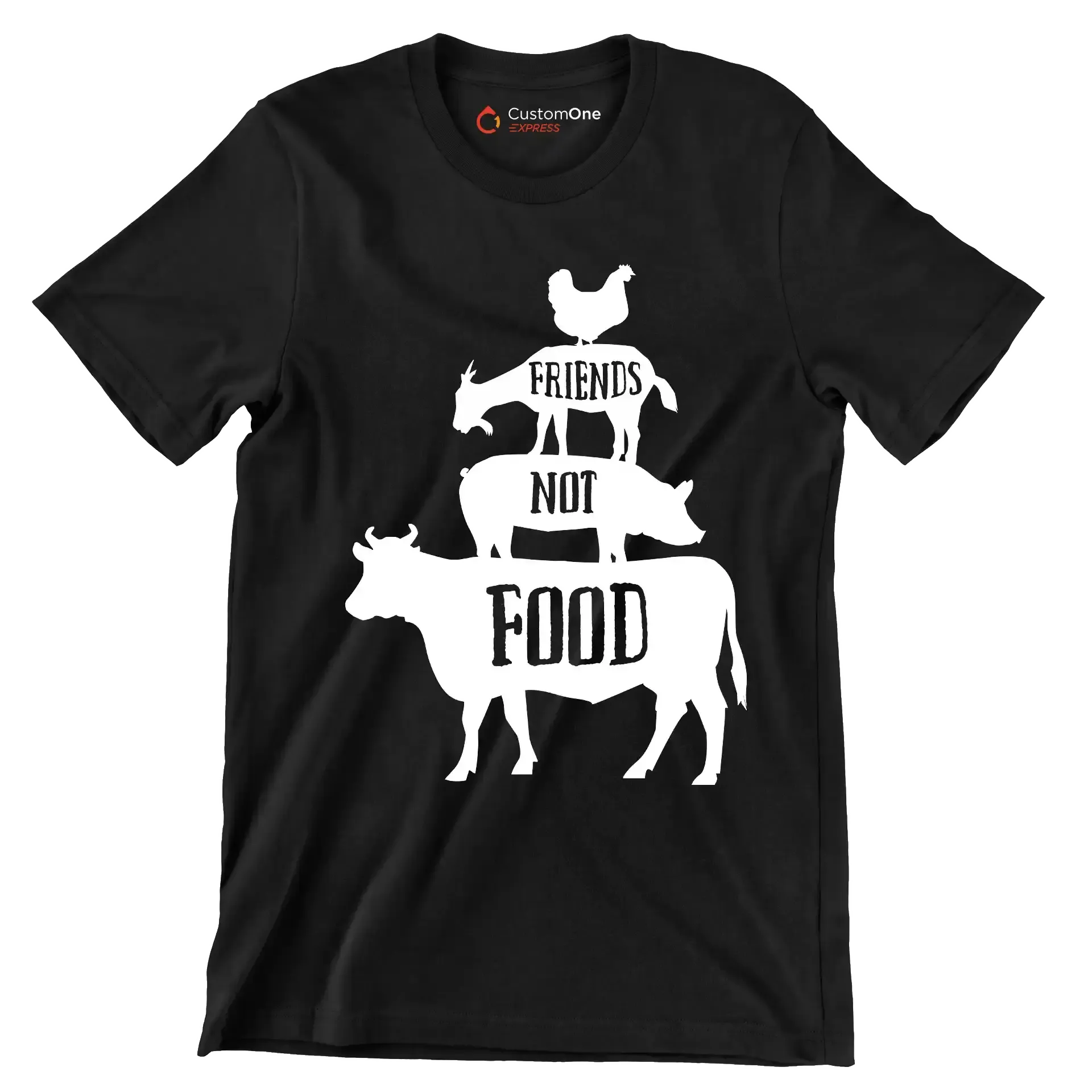 Friends not food - Vegan Themed T-Shirt-Black-S-Custom One Express