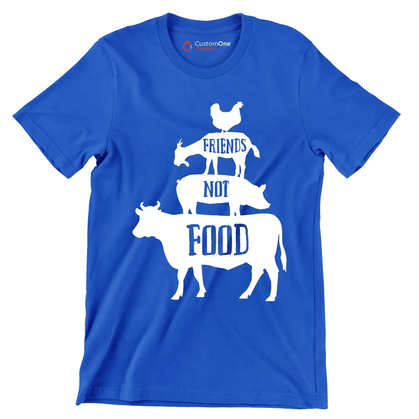 Friends not food - Vegan Themed T-Shirt-Blue-S-Custom One Express