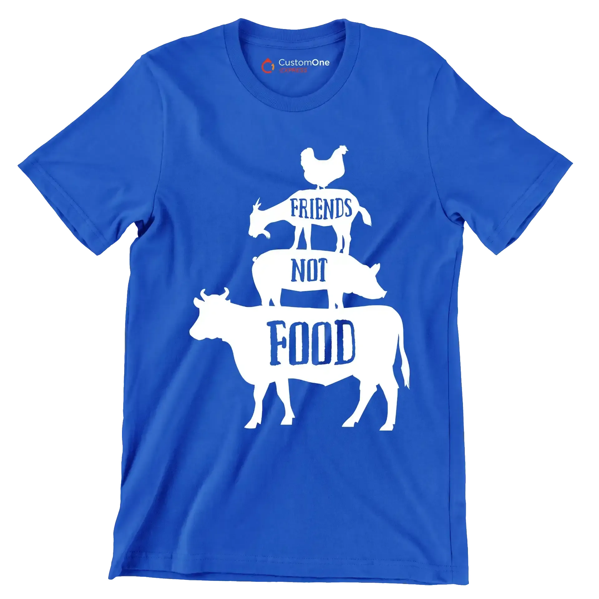 Friends not food - Vegan Themed T-Shirt-Blue-S-Custom One Express