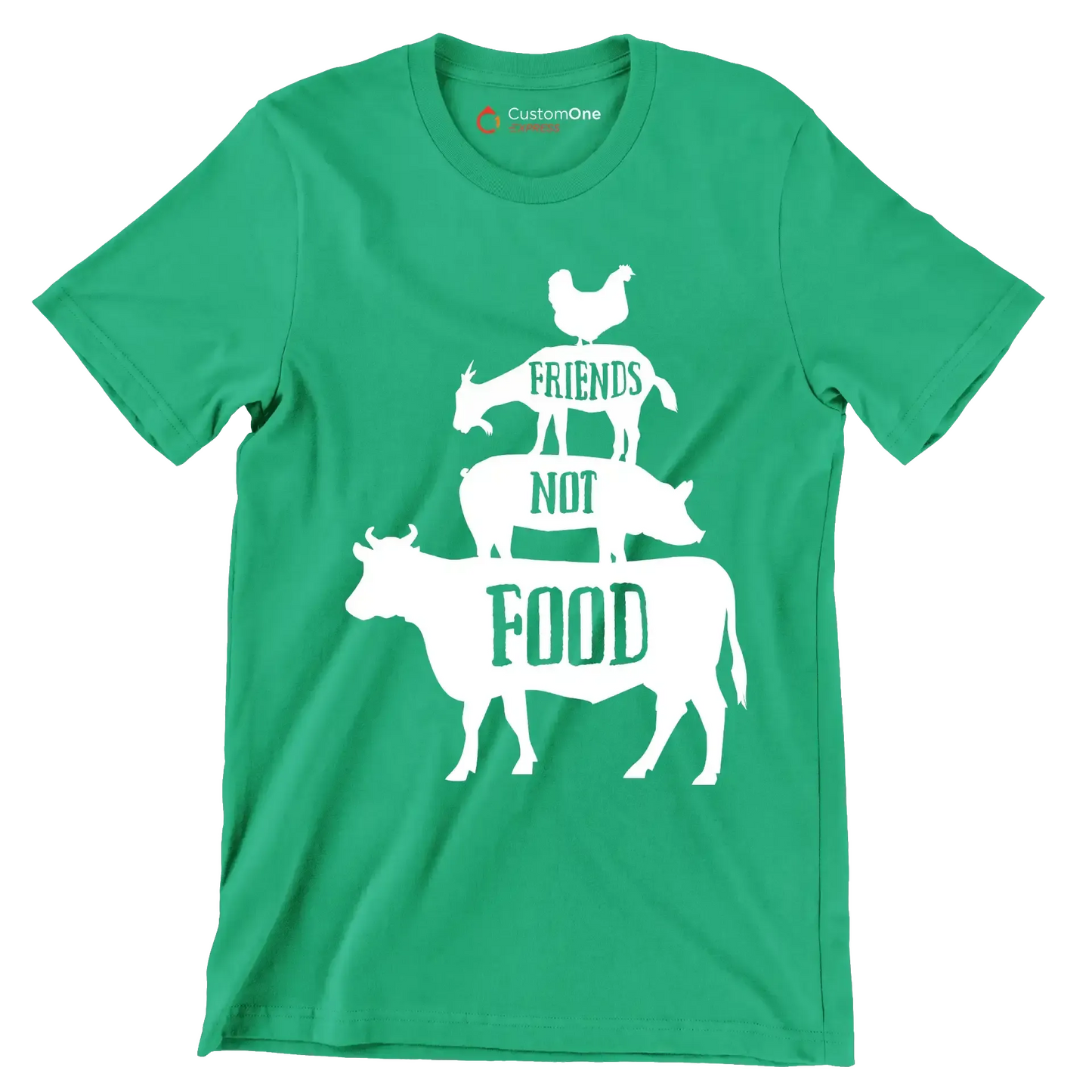 Friends not food - Vegan Themed T-Shirt-Green-S-Custom One Express