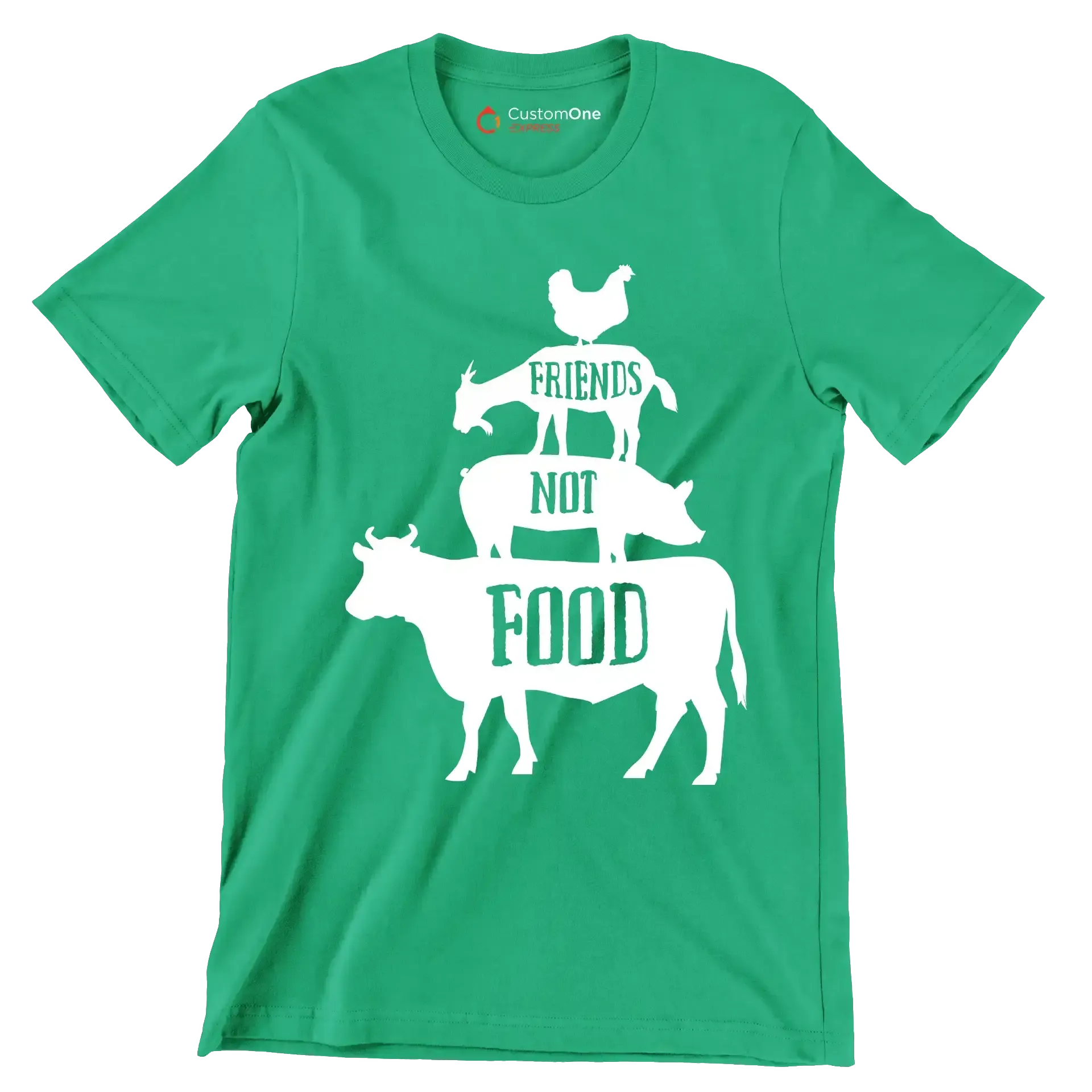 Friends not food - Vegan Themed T-Shirt-Green-S-Custom One Express