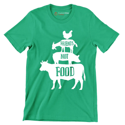 Friends not food - Vegan Themed T-Shirt-Green-S-Custom One Express