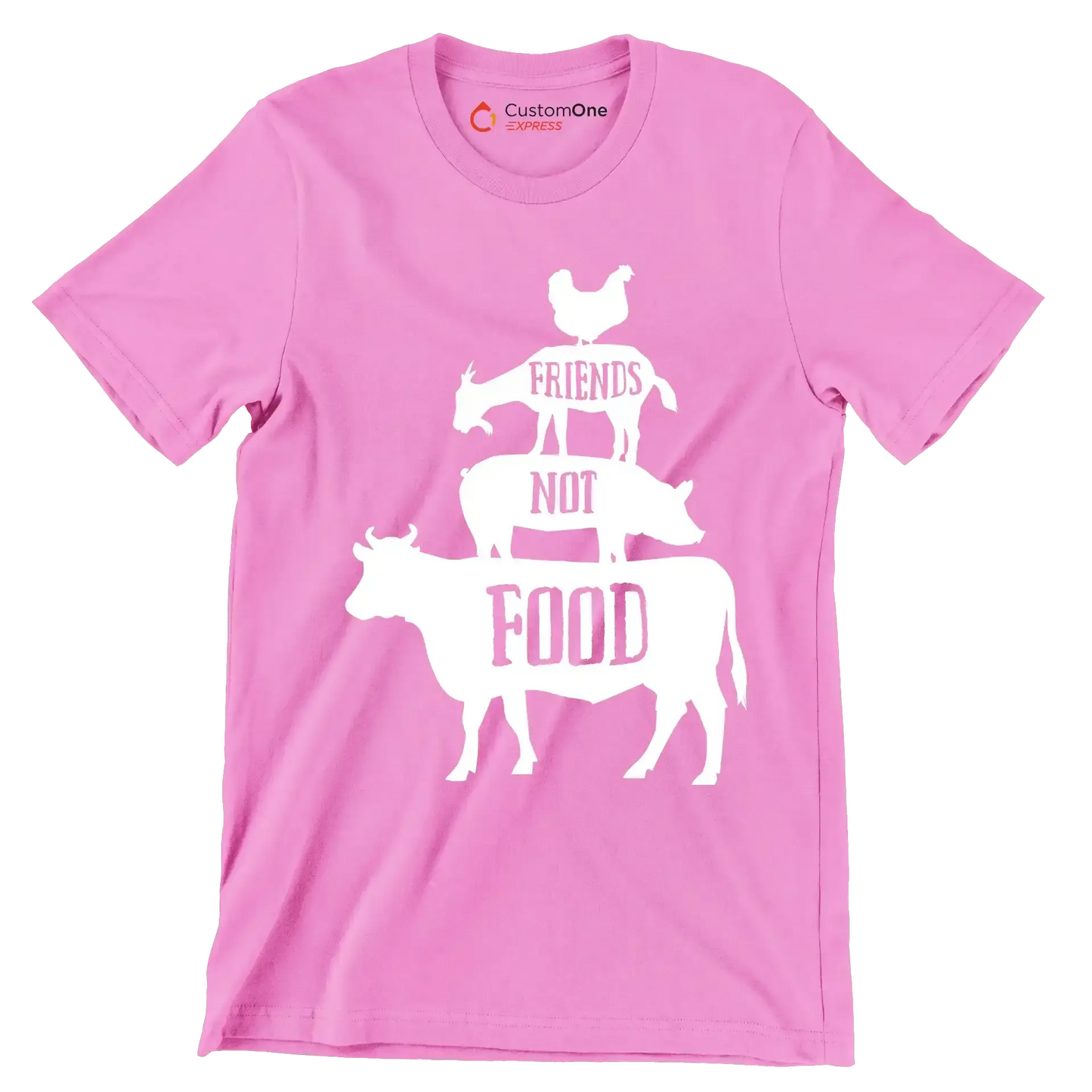 Friends not food - Vegan Themed T-Shirt-Pink-S-Custom One Express