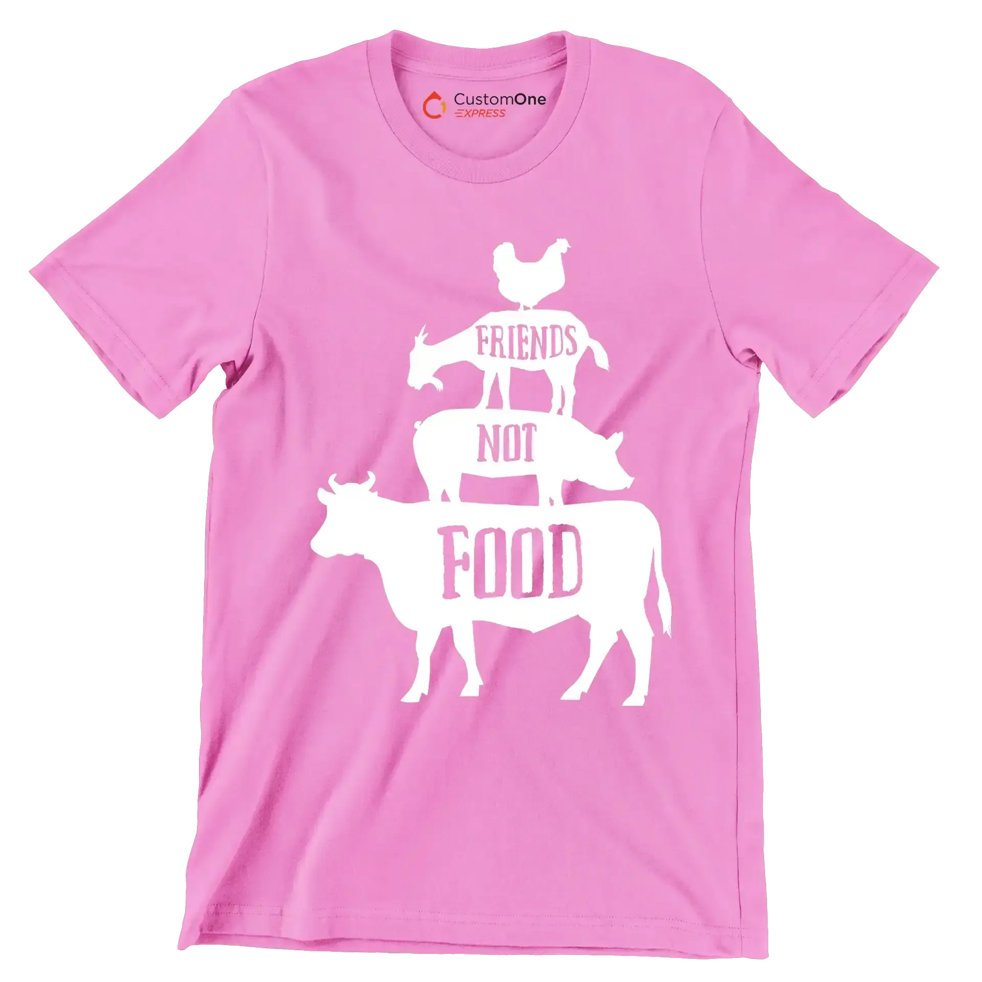 Friends not food - Vegan Themed T-Shirt-Pink-S-Custom One Express