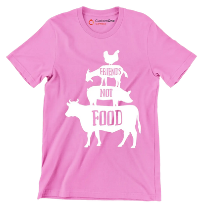 Friends not food - Vegan Themed T-Shirt-Pink-S-Custom One Express