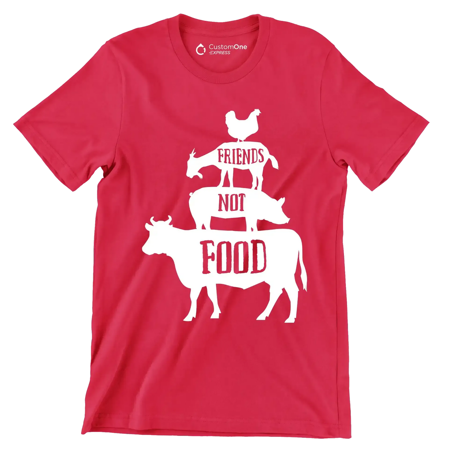 Friends not food - Vegan Themed T-Shirt-Red-S-Custom One Express