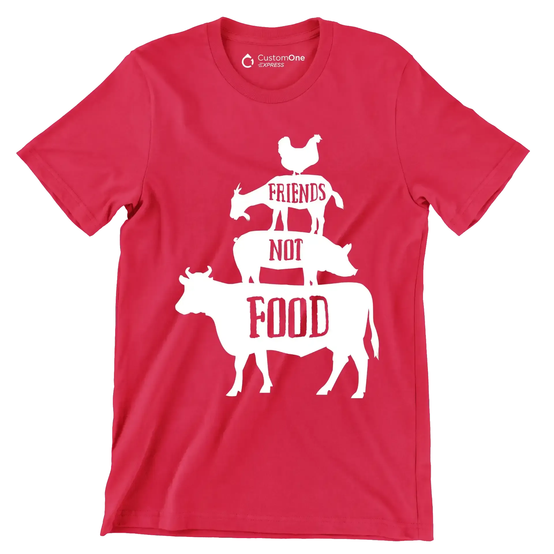 Friends not food - Vegan Themed T-Shirt-Red-S-Custom One Express