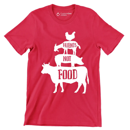 Friends not food - Vegan Themed T-Shirt-Red-S-Custom One Express