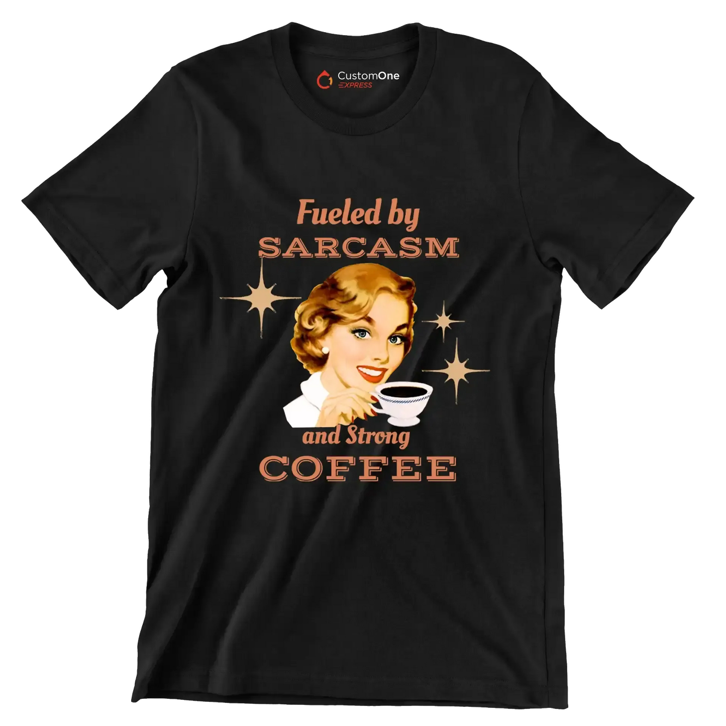 Fueled by sarcasm and strong coffee - Retro Themed T-Shirt-Black-S-Custom One Express