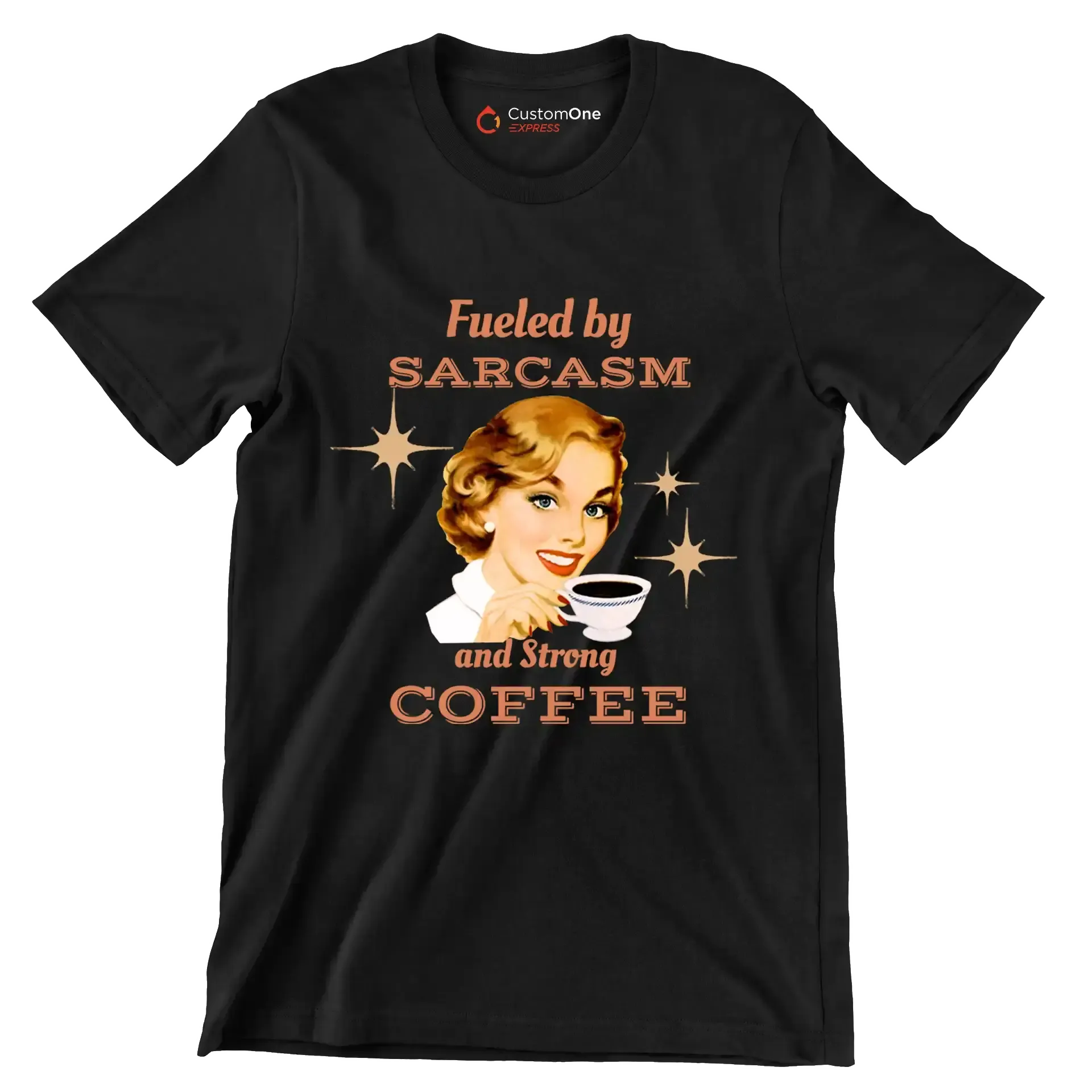 Fueled by sarcasm and strong coffee - Retro Themed T-Shirt-Black-S-Custom One Express