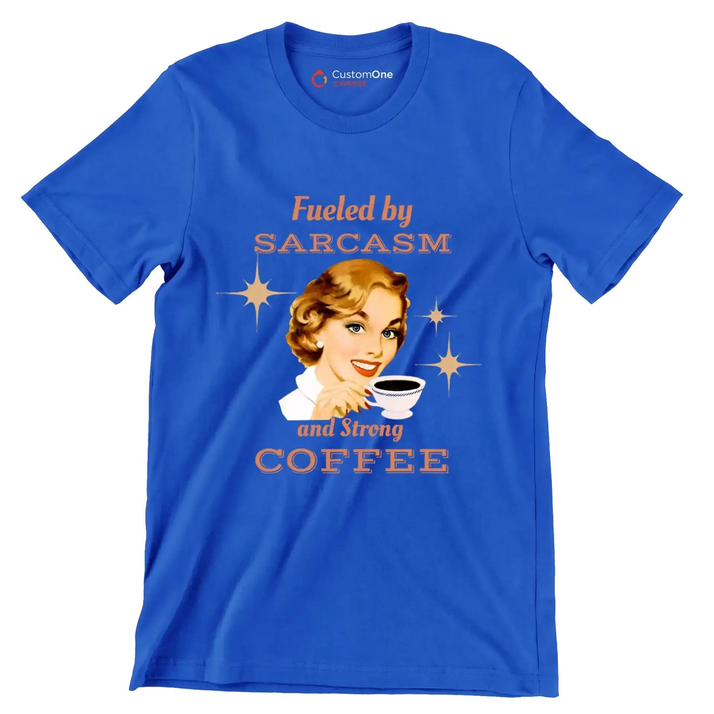 Fueled by sarcasm and strong coffee - Retro Themed T-Shirt-Blue-S-Custom One Express