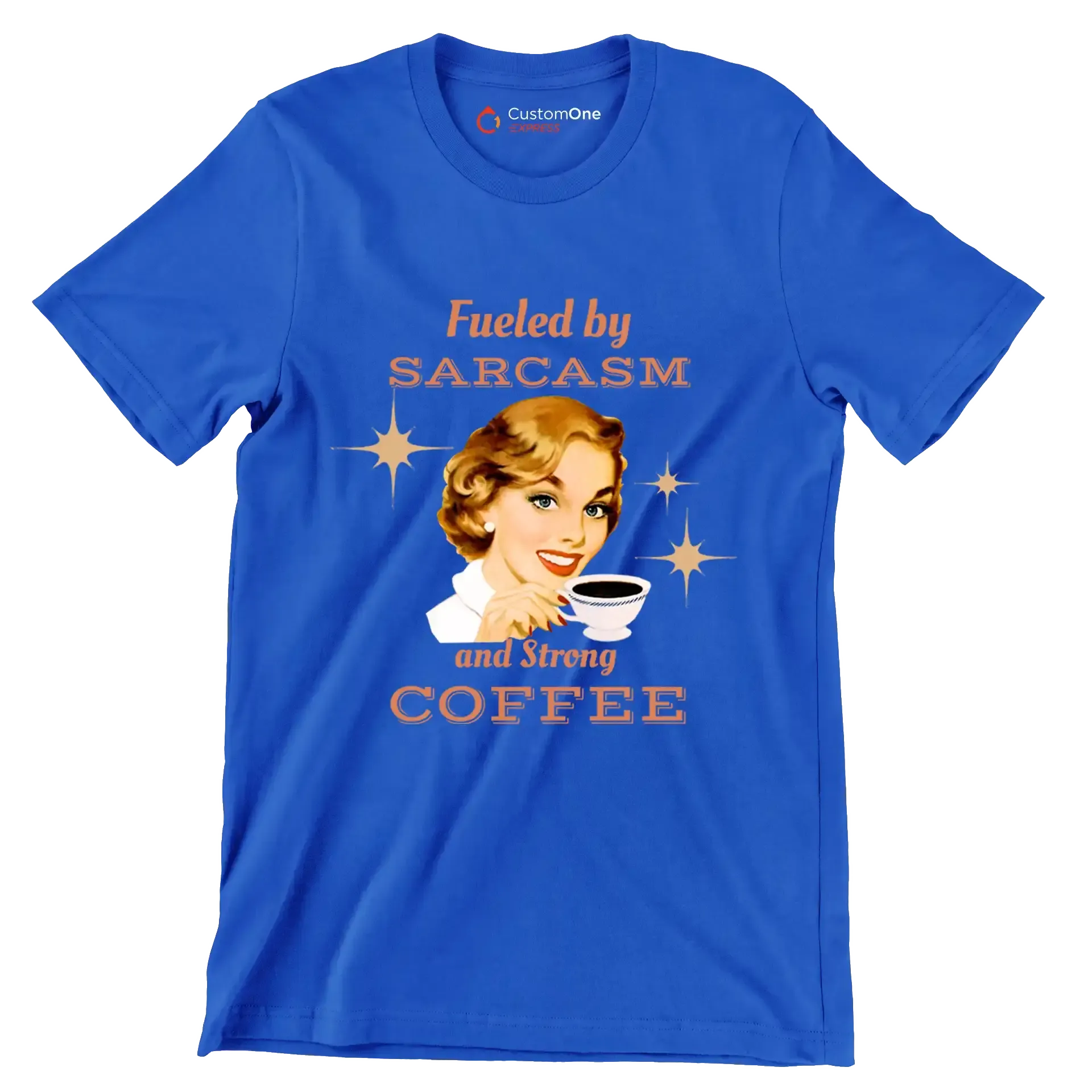 Fueled by sarcasm and strong coffee - Retro Themed T-Shirt-Blue-S-Custom One Express
