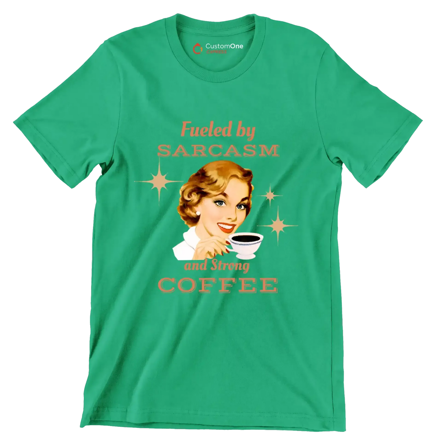 Fueled by sarcasm and strong coffee - Retro Themed T-Shirt-Green-S-Custom One Express