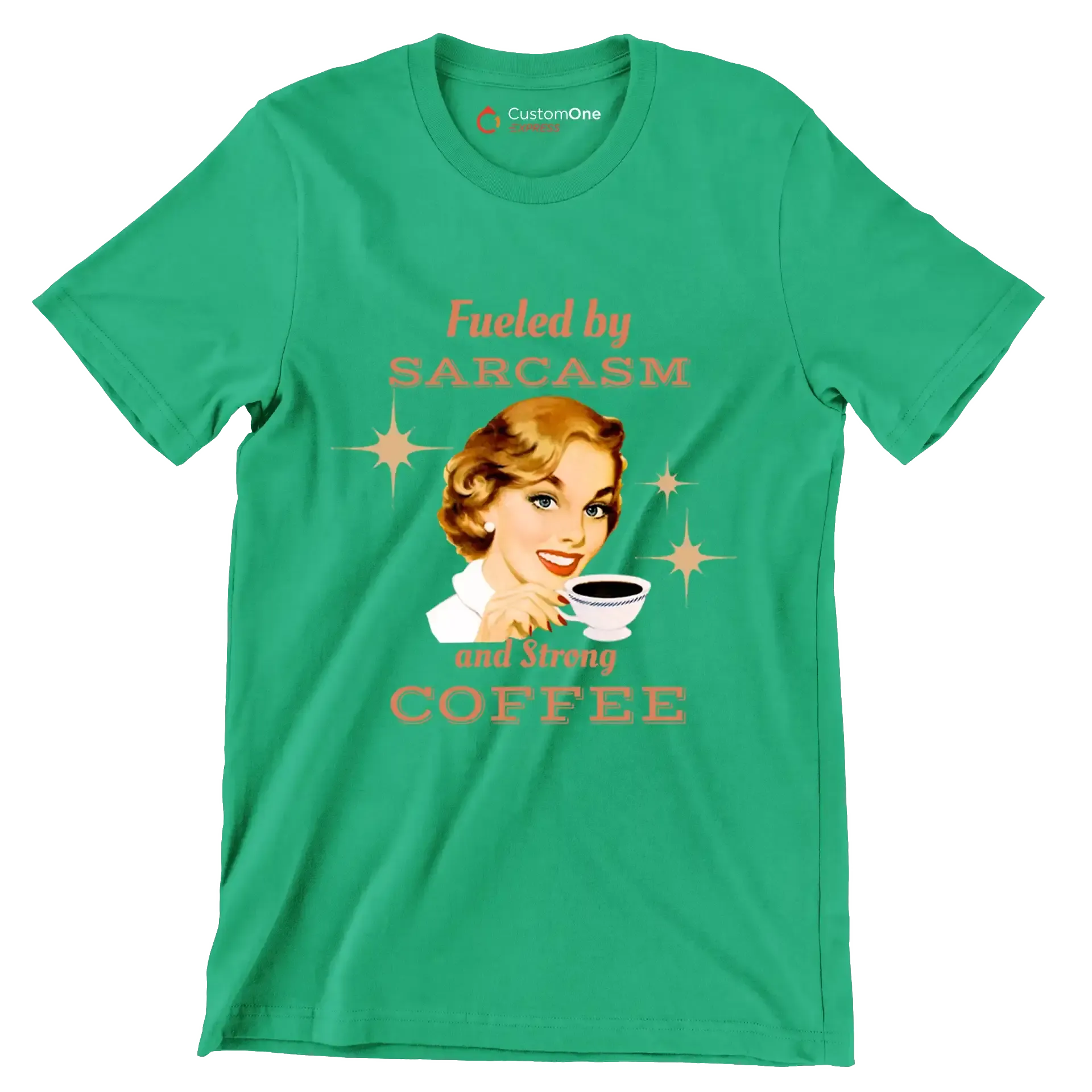 Fueled by sarcasm and strong coffee - Retro Themed T-Shirt-Green-S-Custom One Express
