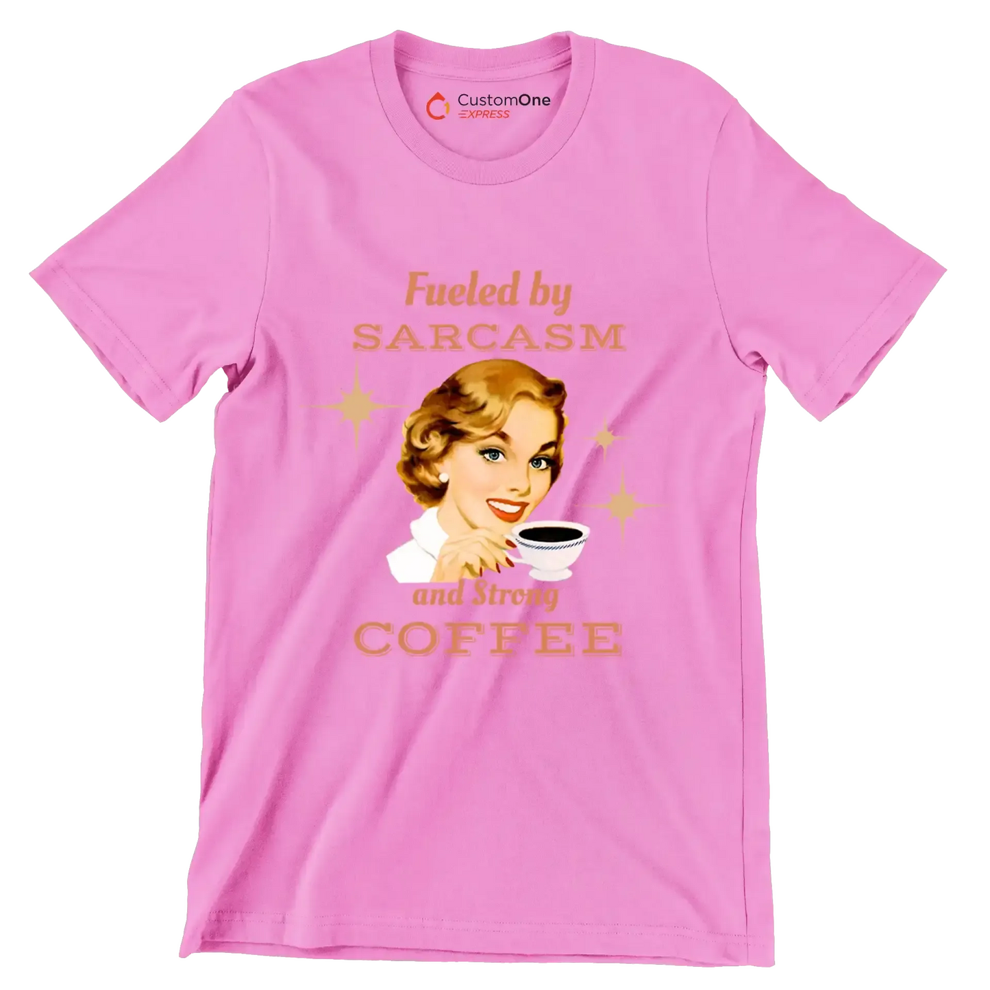 Fueled by sarcasm and strong coffee - Retro Themed T-Shirt-Pink-S-Custom One Express