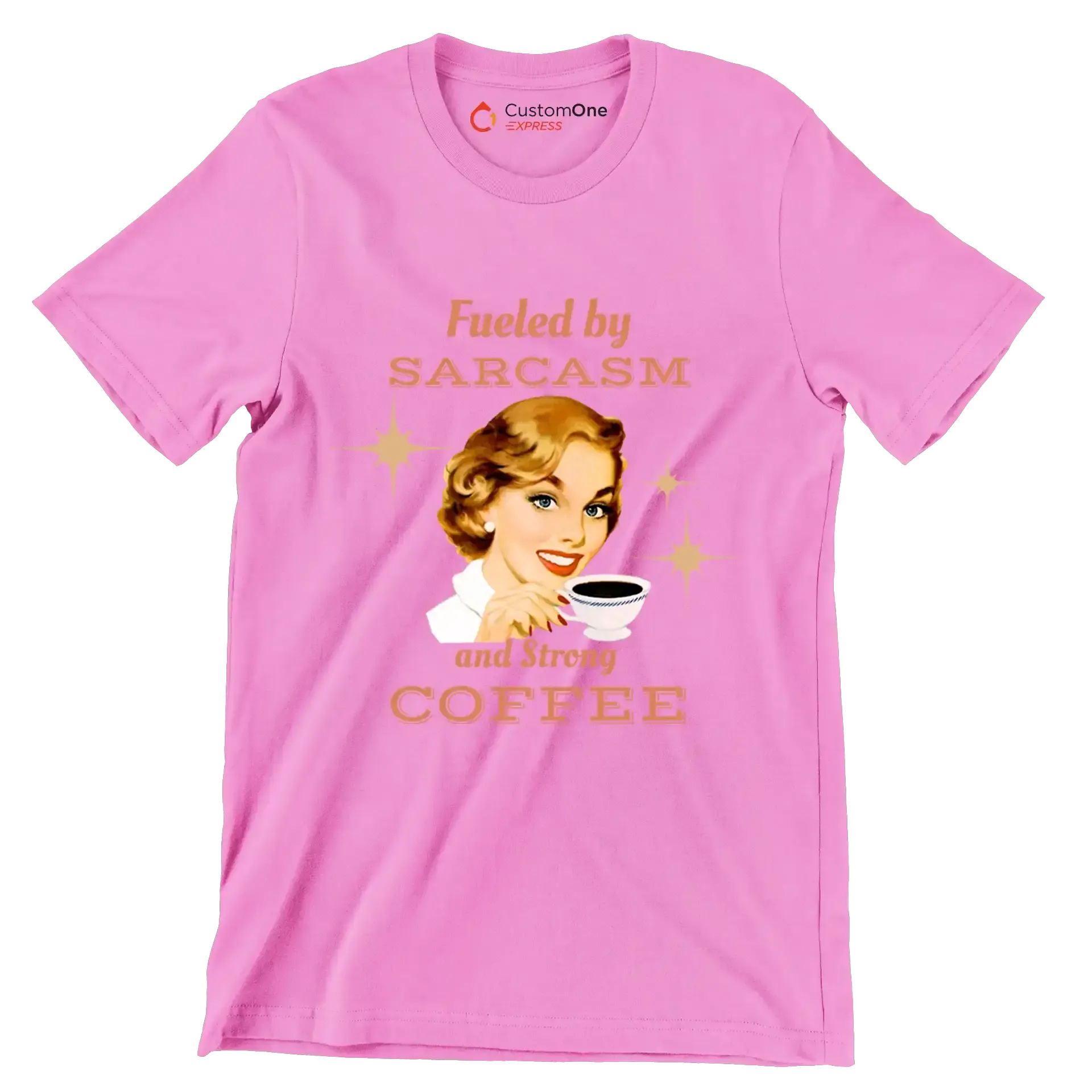 Fueled by sarcasm and strong coffee - Retro Themed T-Shirt-Pink-S-Custom One Express