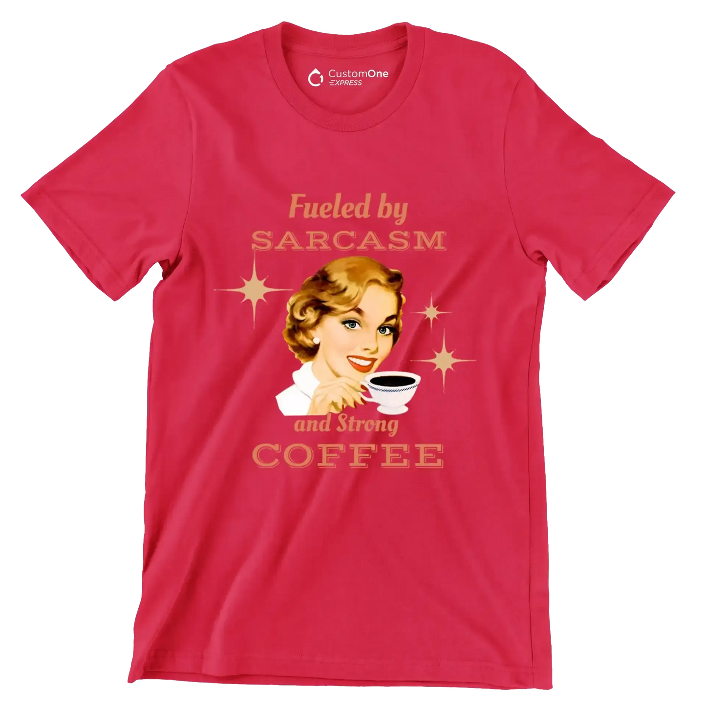 Fueled by sarcasm and strong coffee - Retro Themed T-Shirt-Red-S-Custom One Express