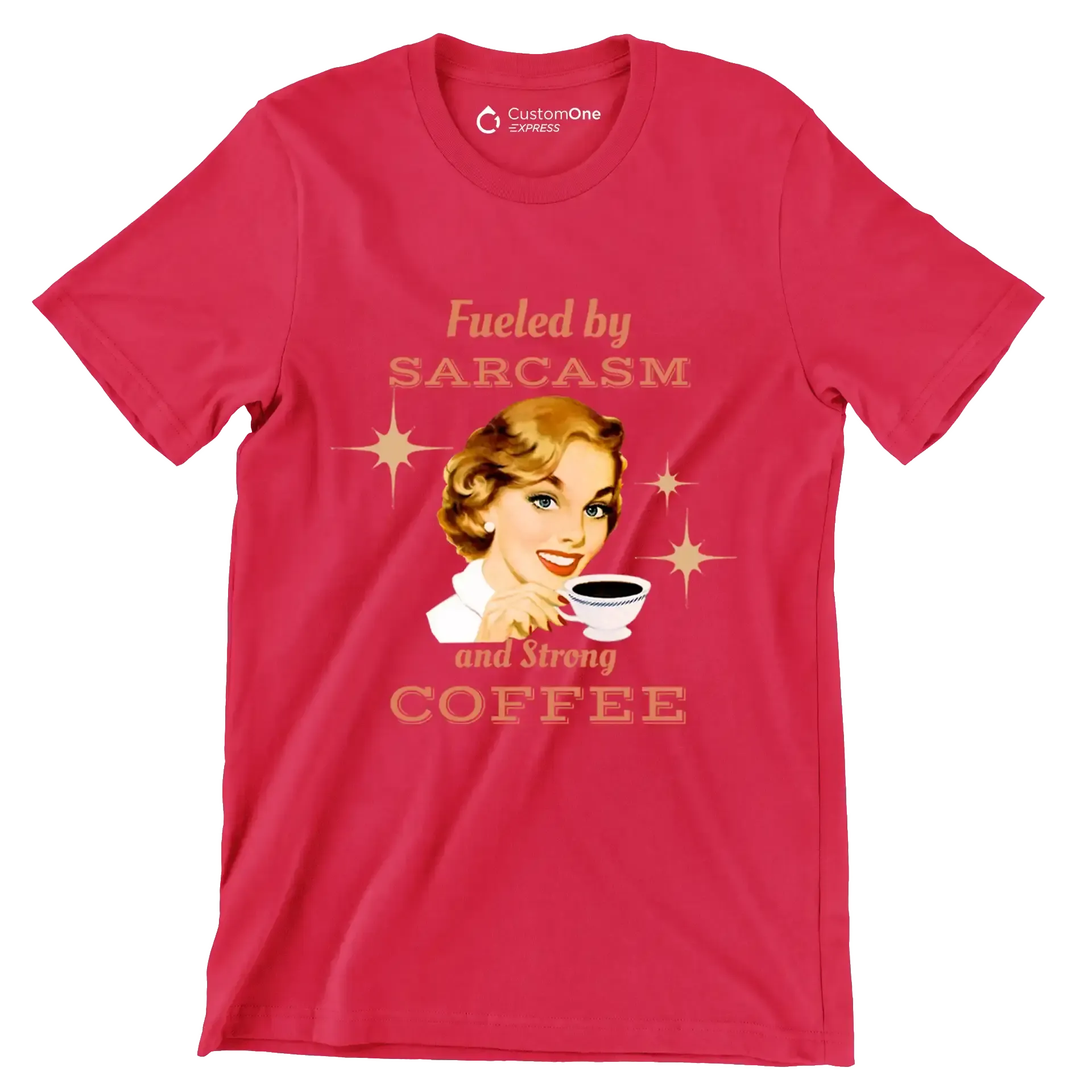 Fueled by sarcasm and strong coffee - Retro Themed T-Shirt-Red-S-Custom One Express
