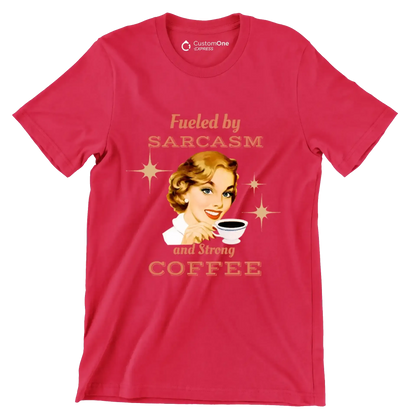 Fueled by sarcasm and strong coffee - Retro Themed T-Shirt-Red-S-Custom One Express