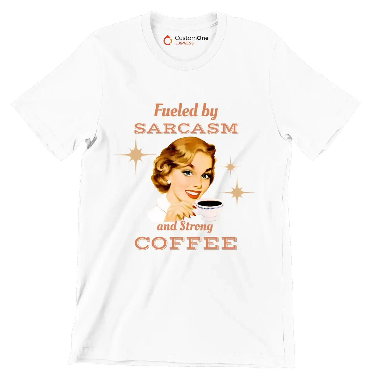 Fueled by sarcasm and strong coffee - Retro Themed T-Shirt-White-S-Custom One Express