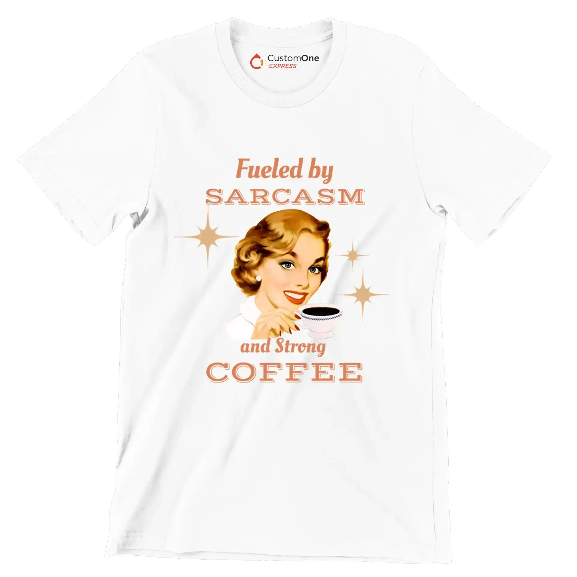 Fueled by sarcasm and strong coffee - Retro Themed T-Shirt-White-S-Custom One Express