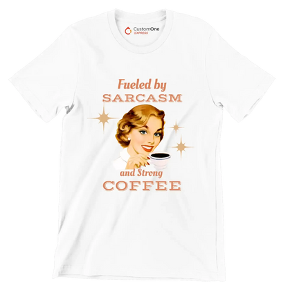 Fueled by sarcasm and strong coffee - Retro Themed T-Shirt-White-S-Custom One Express