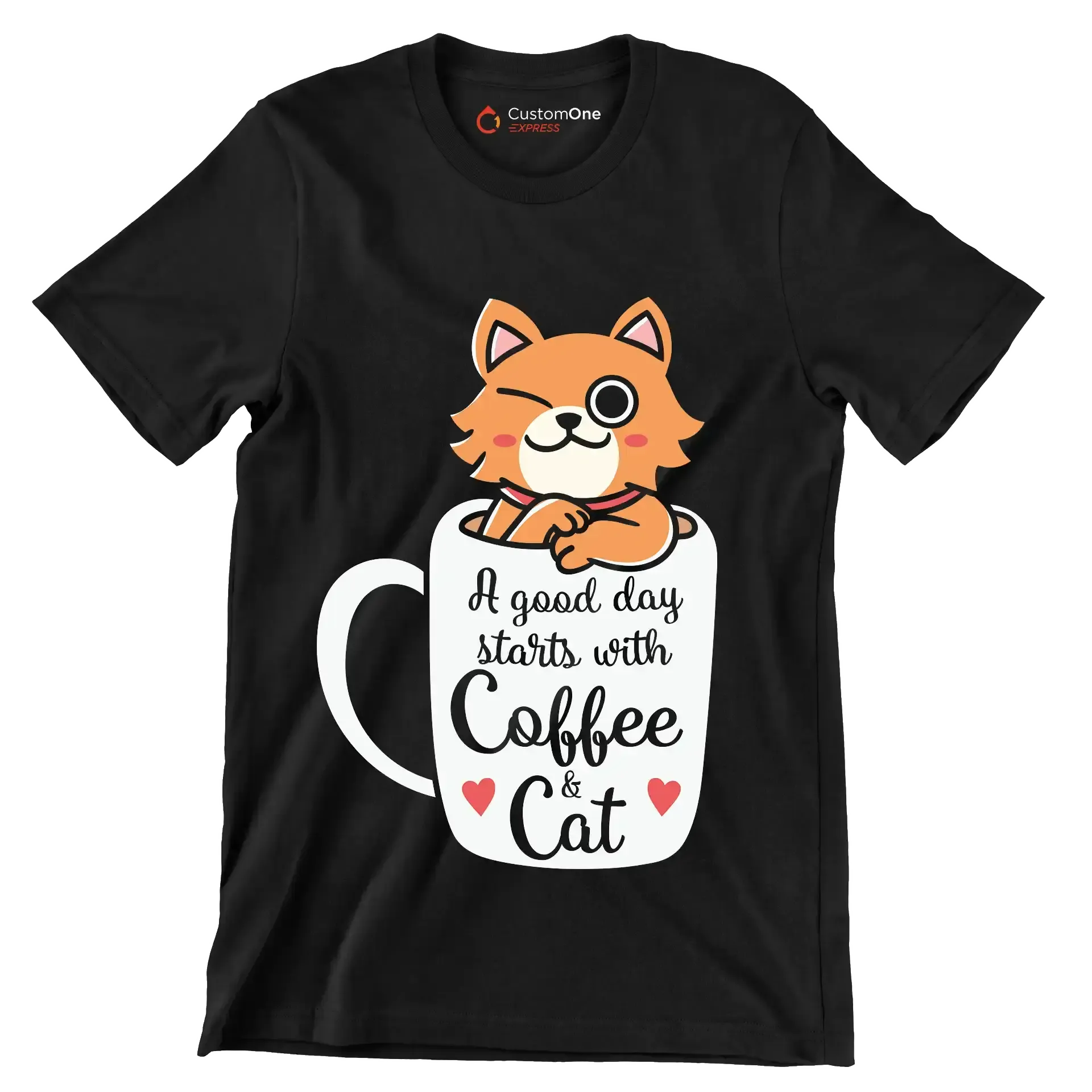 Funny Cat Coffee Mug Cat - Cat Themed T-Shirt-Black-S-Custom One Express
