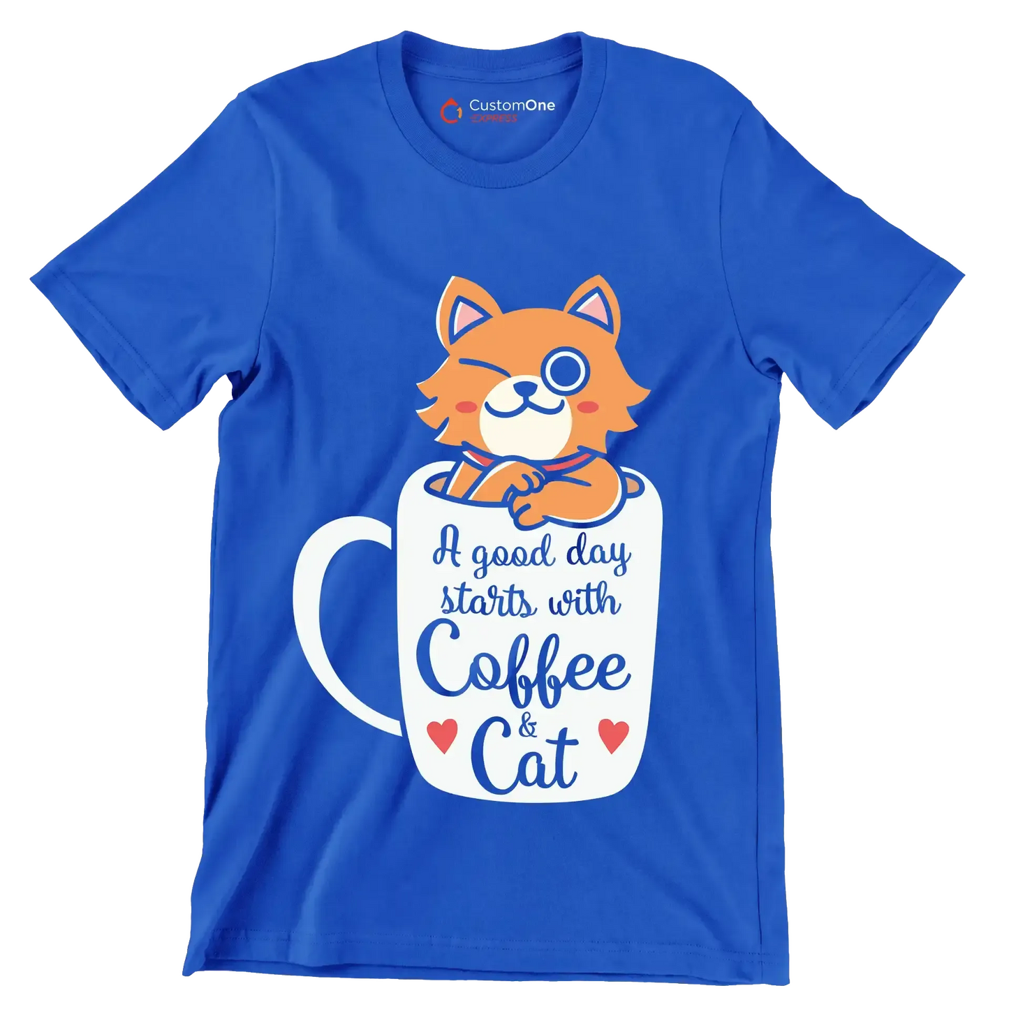 Funny Cat Coffee Mug Cat - Cat Themed T-Shirt-Blue-S-Custom One Express