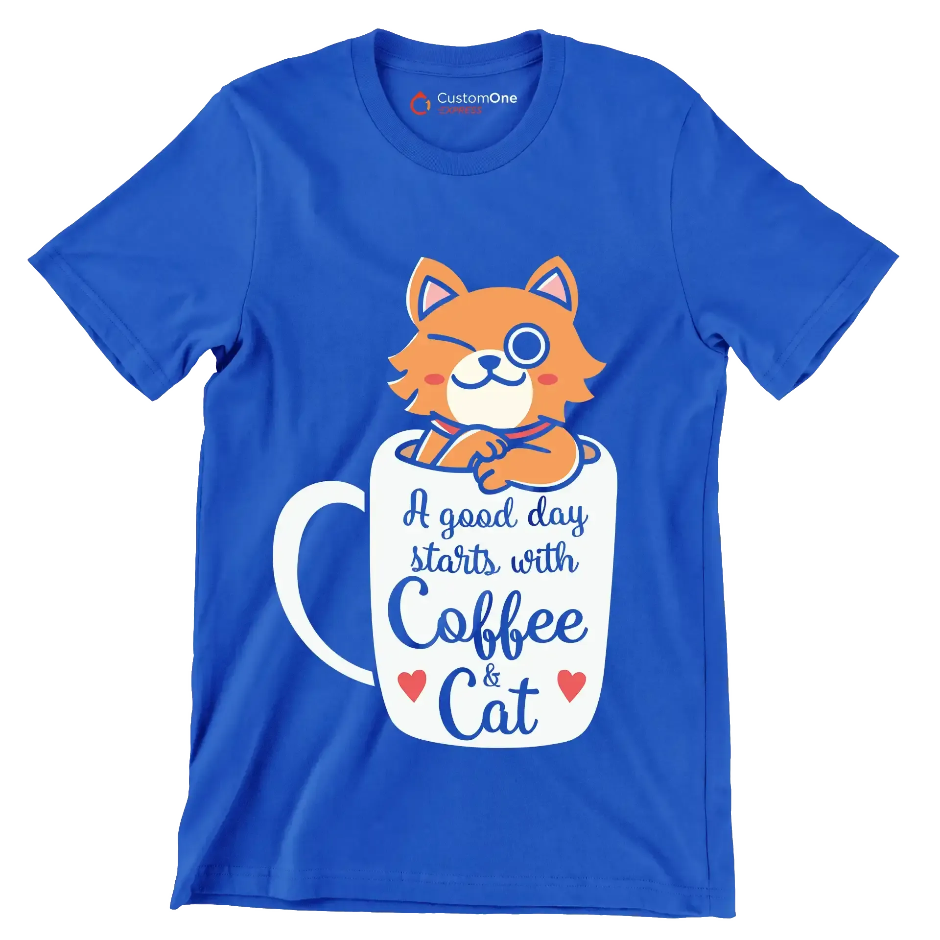 Funny Cat Coffee Mug Cat - Cat Themed T-Shirt-Blue-S-Custom One Express