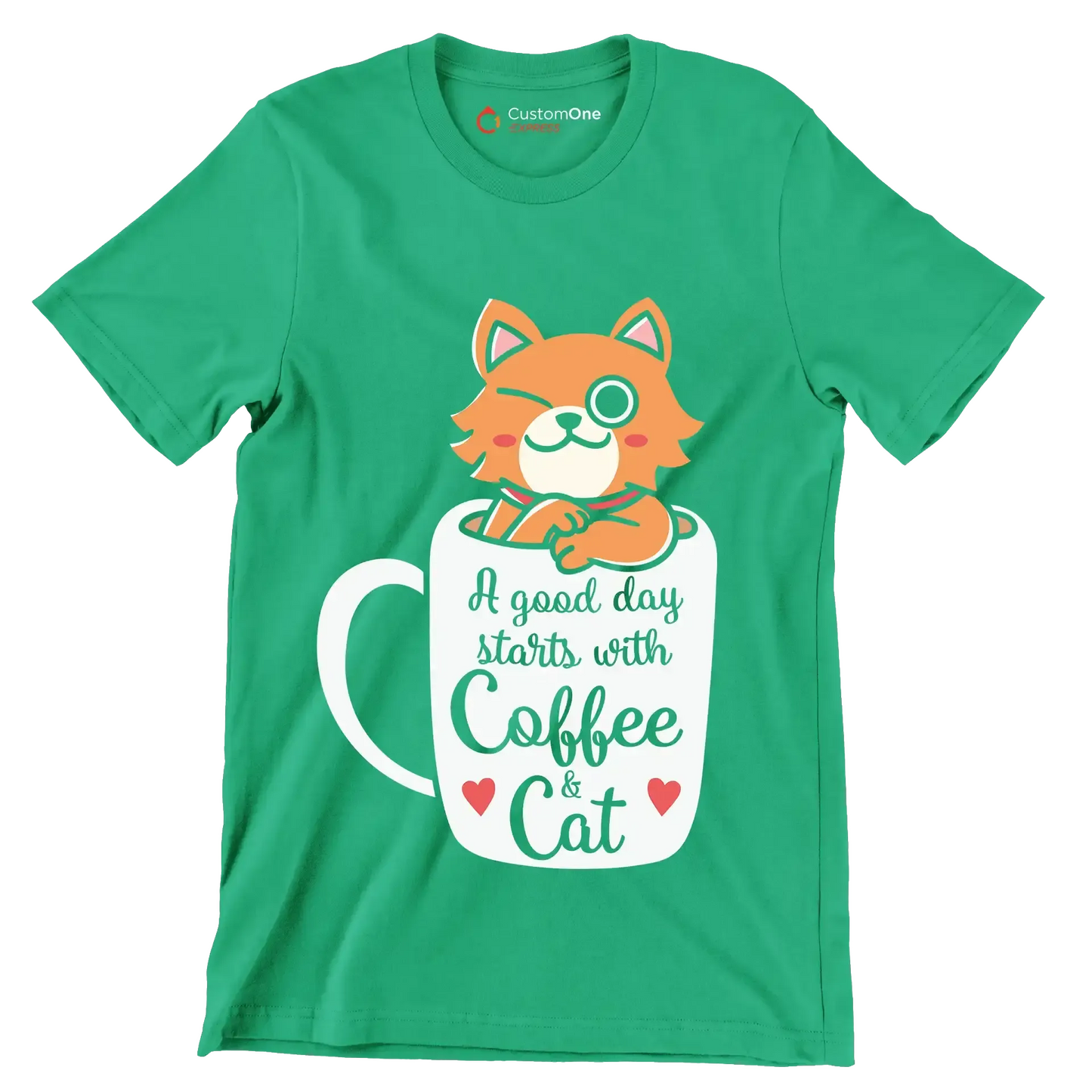 Funny Cat Coffee Mug Cat - Cat Themed T-Shirt-Green-S-Custom One Express