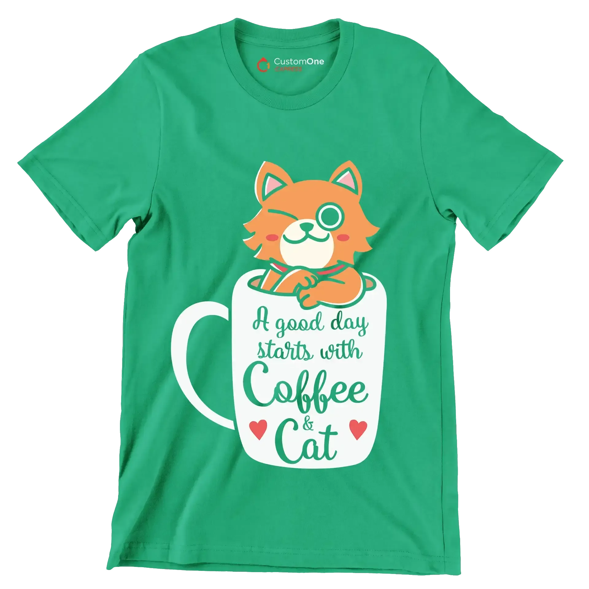 Funny Cat Coffee Mug Cat - Cat Themed T-Shirt-Green-S-Custom One Express