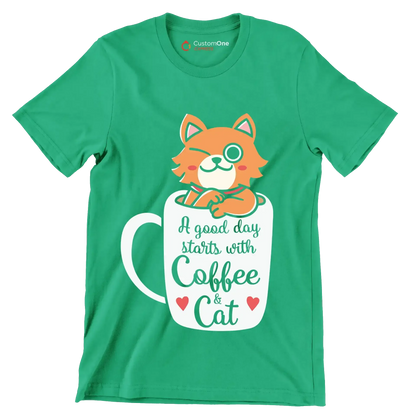 Funny Cat Coffee Mug Cat - Cat Themed T-Shirt-Green-S-Custom One Express