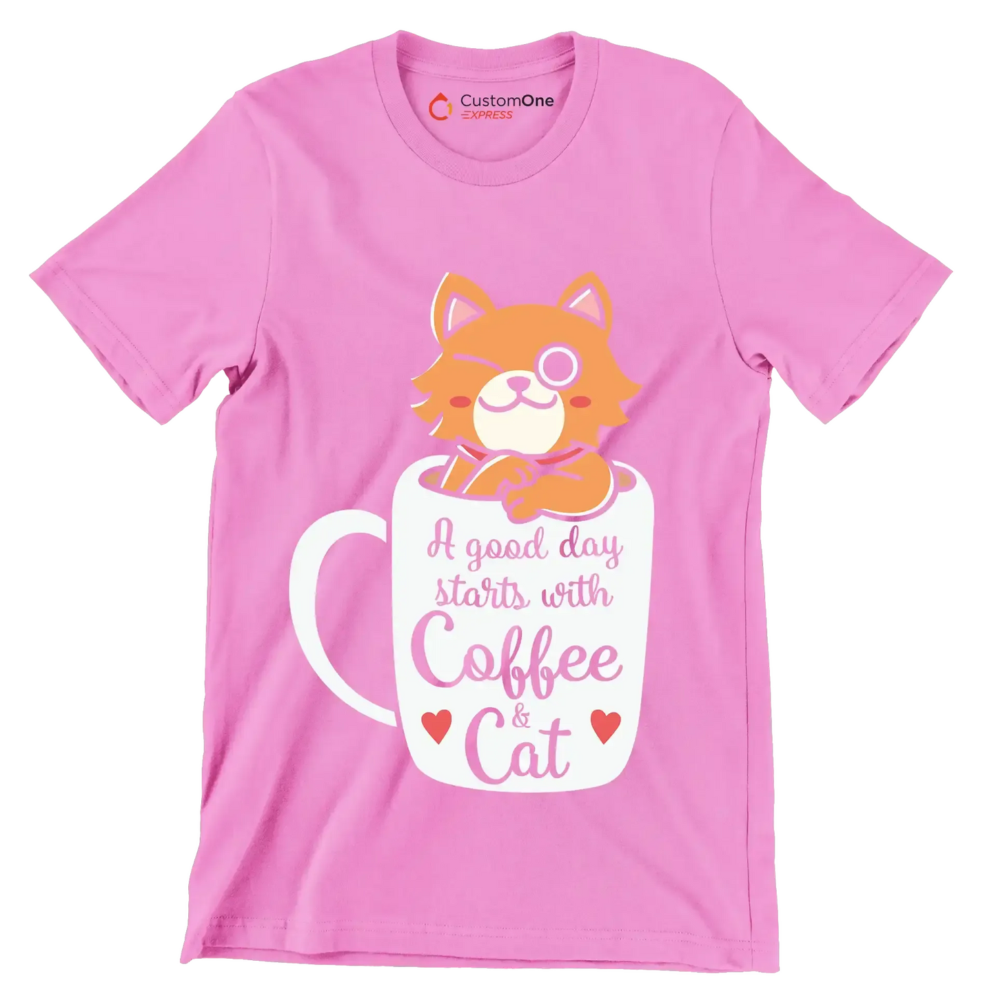 Funny Cat Coffee Mug Cat - Cat Themed T-Shirt-Pink-S-Custom One Express