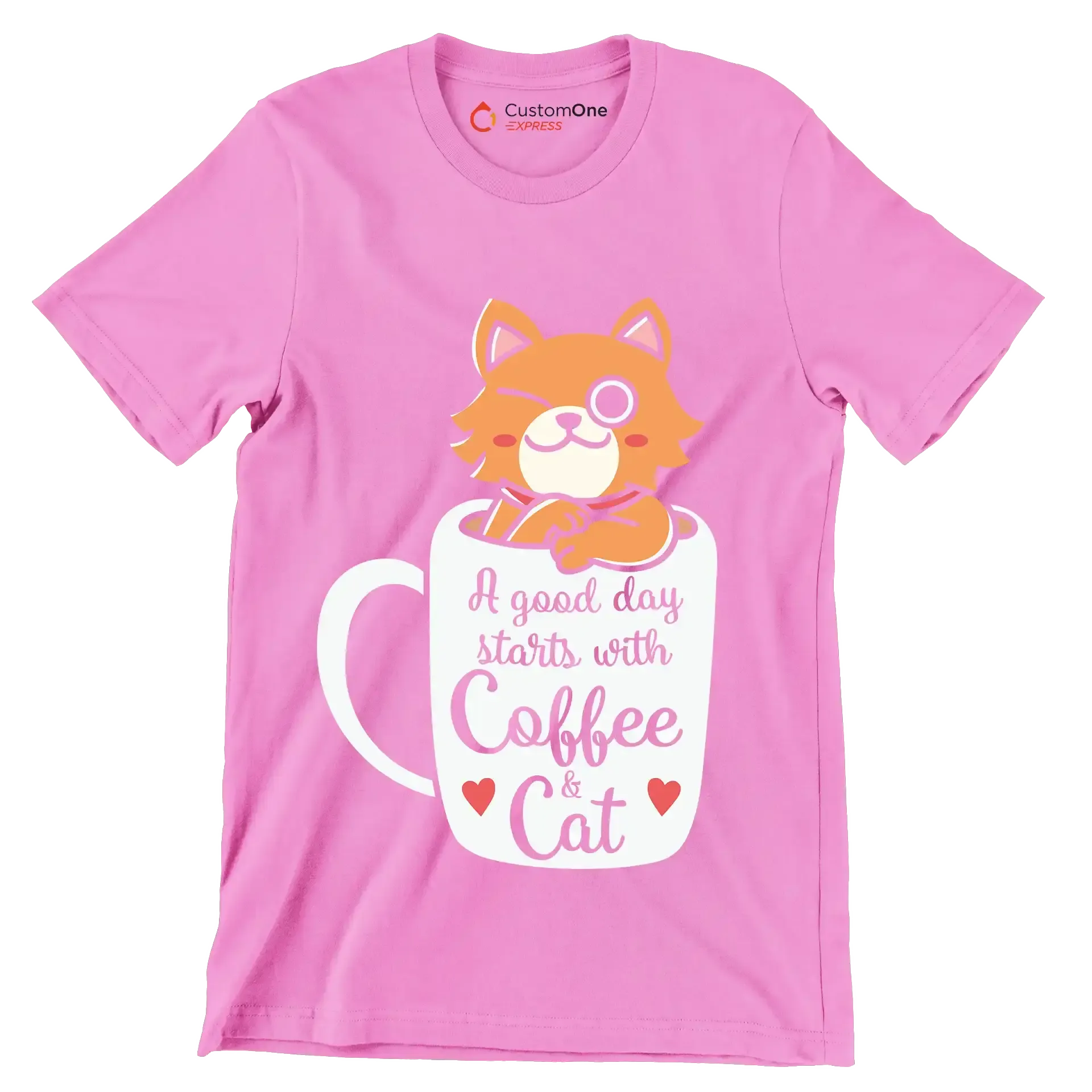 Funny Cat Coffee Mug Cat - Cat Themed T-Shirt-Pink-S-Custom One Express