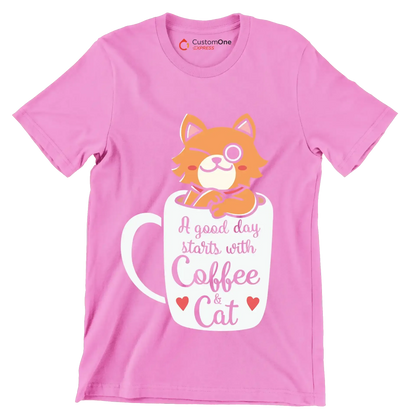 Funny Cat Coffee Mug Cat - Cat Themed T-Shirt-Pink-S-Custom One Express