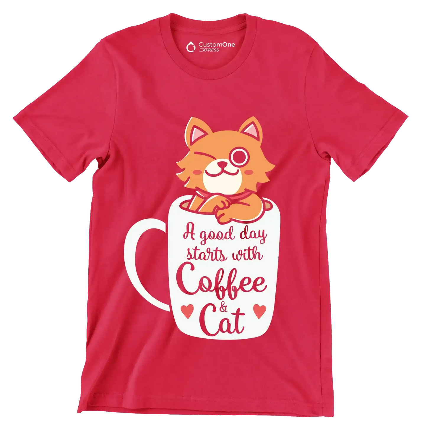 Funny Cat Coffee Mug Cat - Cat Themed T-Shirt-Red-S-Custom One Express