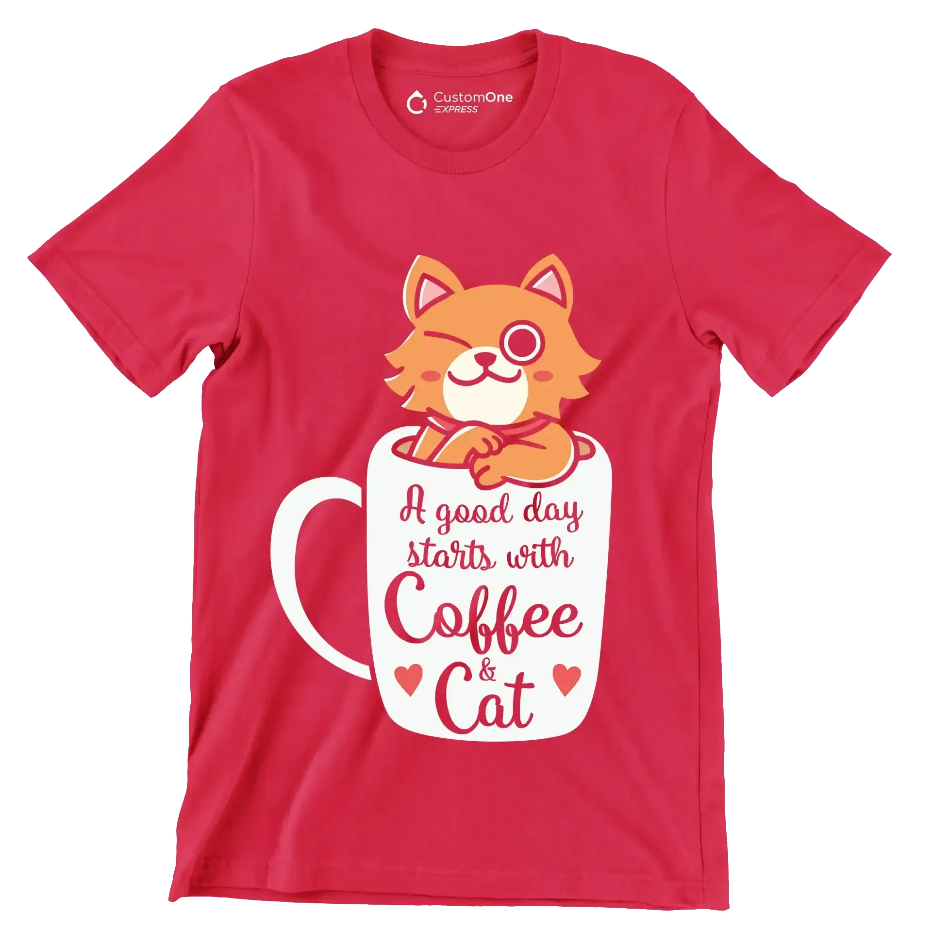 Funny Cat Coffee Mug Cat - Cat Themed T-Shirt-Red-S-Custom One Express