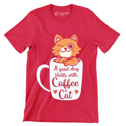 Funny Cat Coffee Mug Cat - Cat Themed T-Shirt-Red-S-Custom One Express