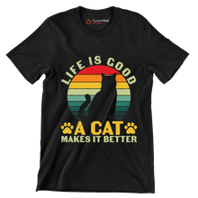 Funny Life Is Good - Cat Themed T-Shirt-Black-S-Custom One Express
