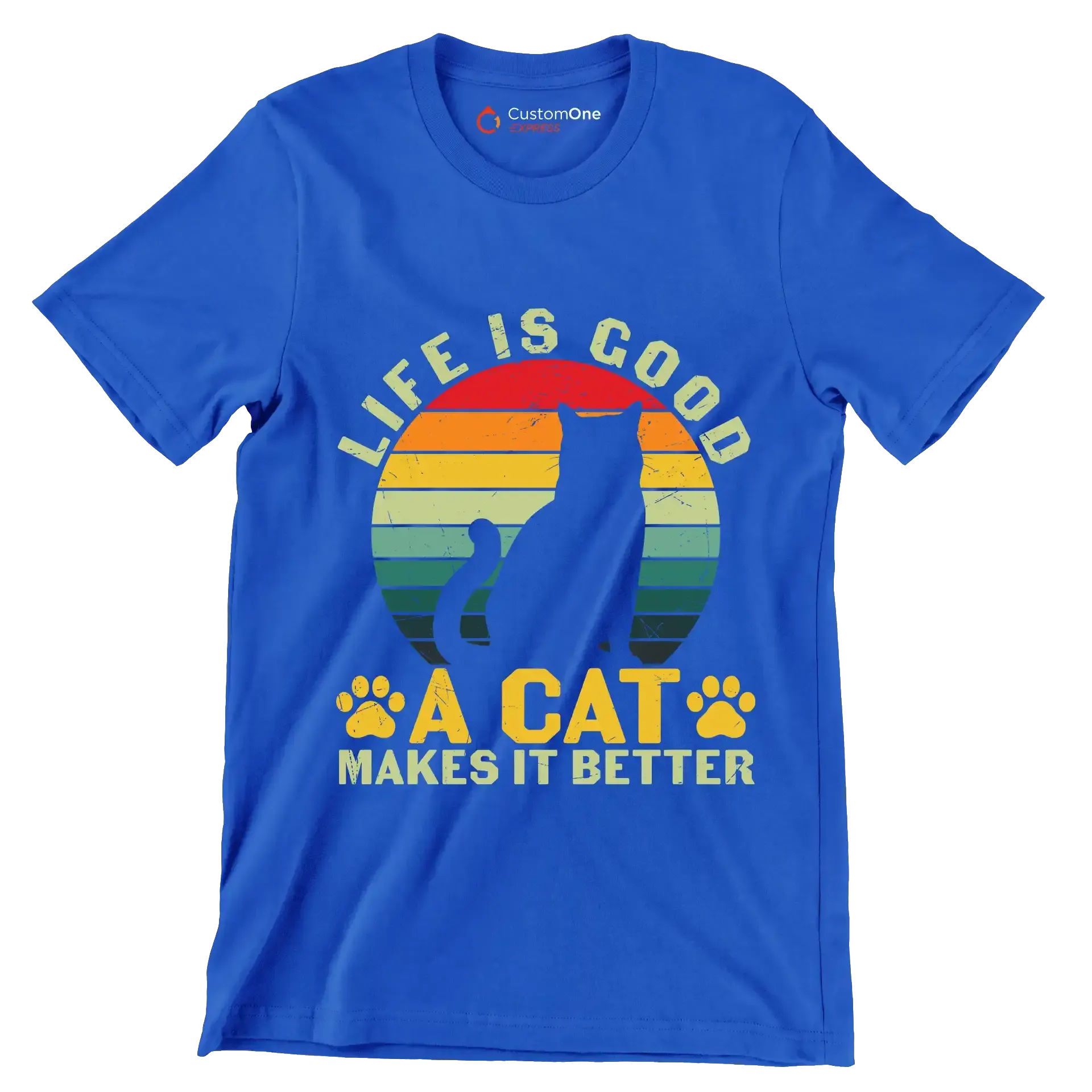 Funny Life Is Good - Cat Themed T-Shirt-Blue-S-Custom One Express